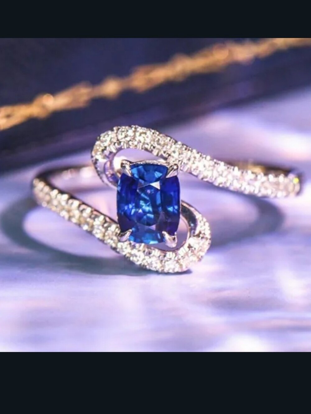 New Dainty Blue Sapphire White Diamond Irregular Ring - Picture 2 of 5